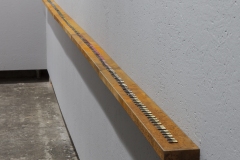 ID Numbers, metal tags on a rusty shelf, approx. 600*10 cm / 236X4 in